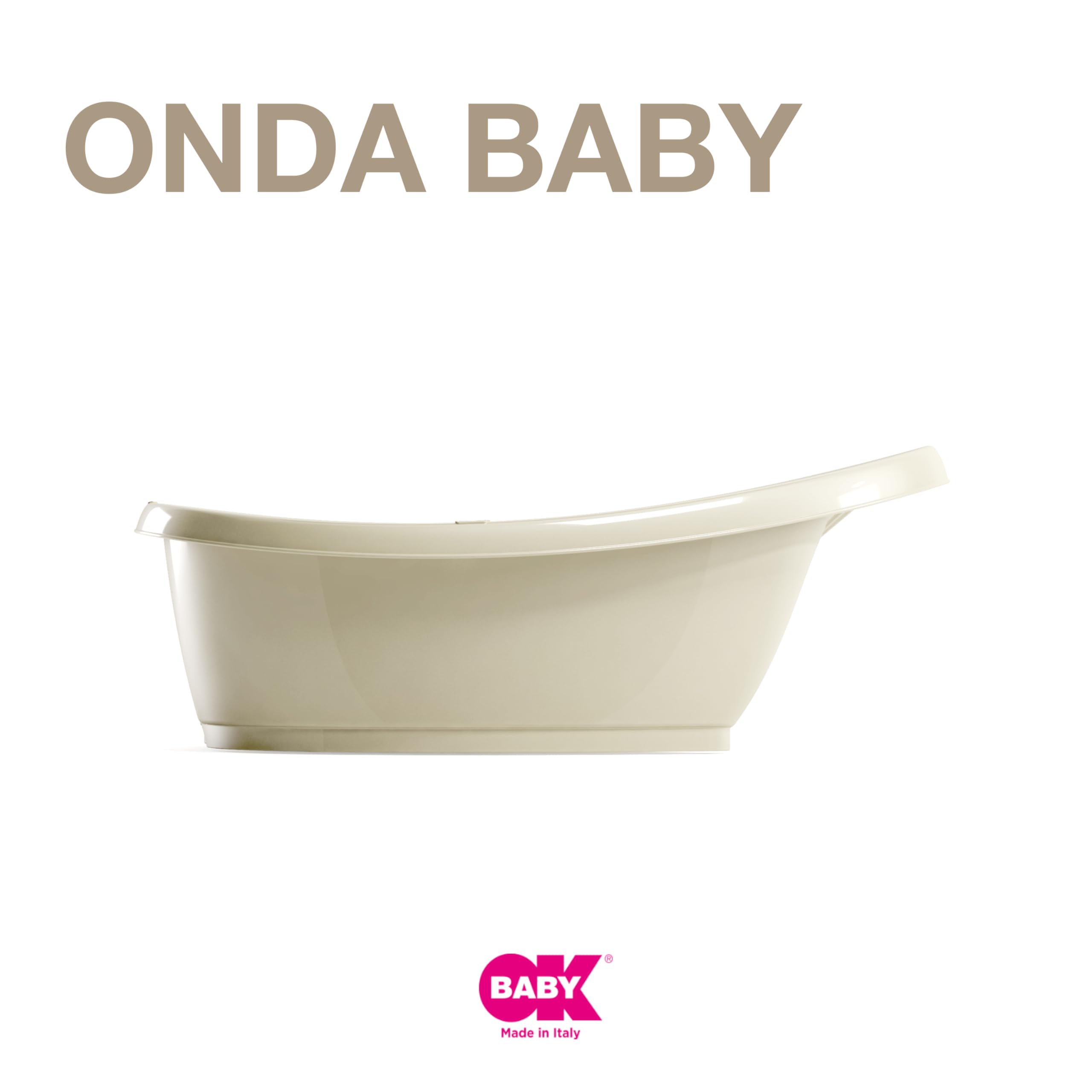Onda Baby-Badewanne - Rutschsichere Basis, mit eingebautem digitalen Flüssigkristall-Thermometer - Rückenstütze für zusätzlichen Komfort - Passt in die Badewanne oder die ebenerdige - Weiss