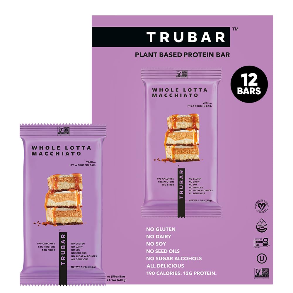 TRUBAR Vegan Protein Bars - Soy Free, Dairy Free, Gluten Free Protein Bars - No Sugar Alcohols - Non-GMO - 12g of Protein - It's Mint To Be Chip - 12 Count