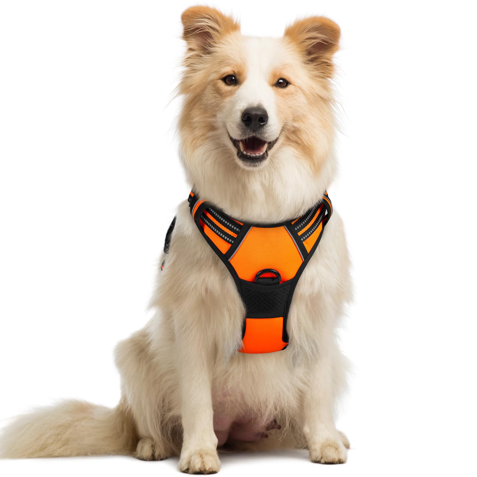 rabbitgoo Hundegeschirr Grosse Hunde, Anti Zug Geschirr mit Kontrolle, No Pull Verstellbar Hundegeschirr Mittelgroße Hunde, Atmungsaktiv Reflexstreifen Brustgeschirr Sichere Führung, Schwarz, L