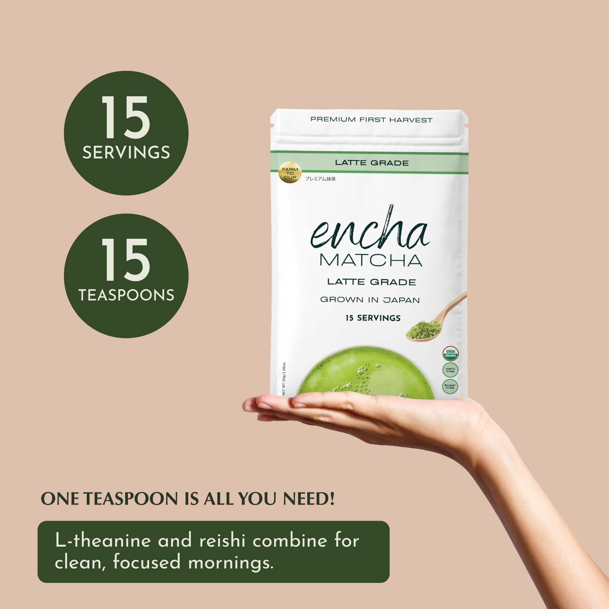 Encha Ceremonial Grade Matcha Powder - Organic First Harvest Japanese Matcha Green Tea, Matcha Tea From Uji, Japan (60g/2.12oz)