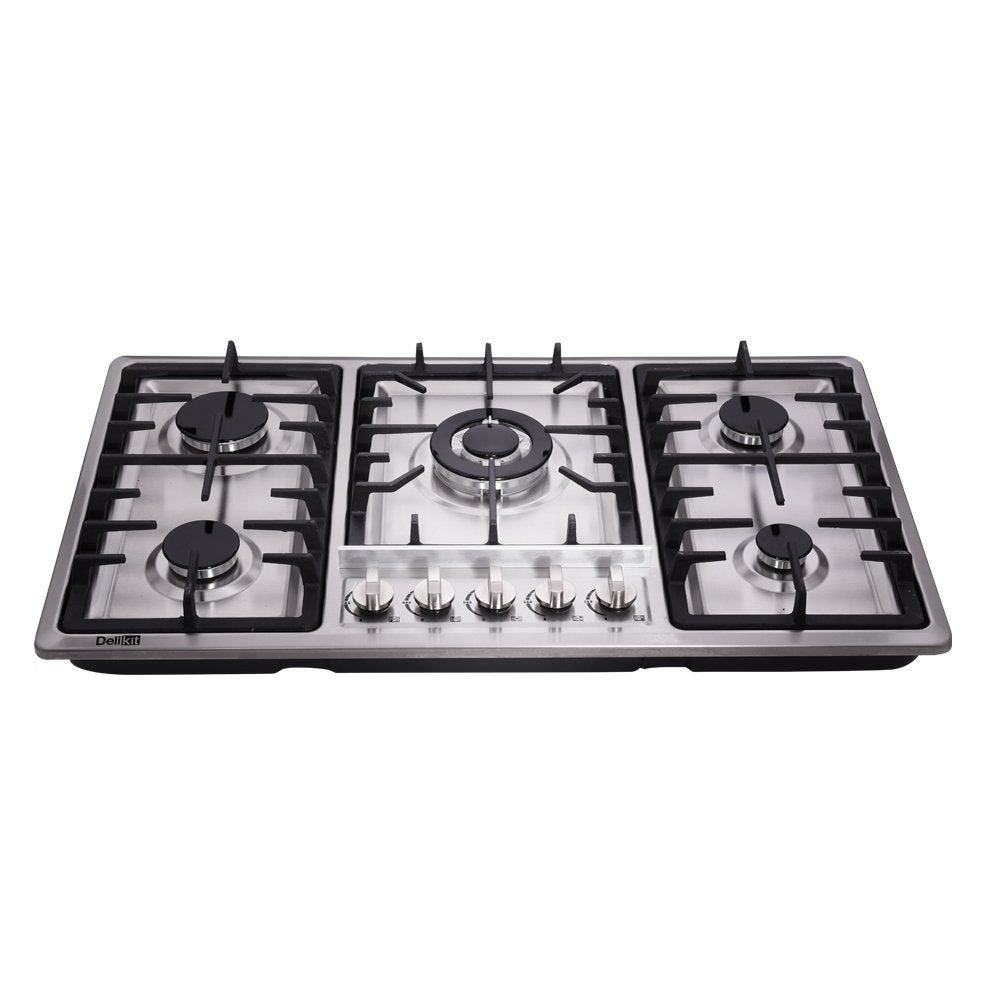 Deli-kit 34 Inch Gas Cooktop Dual Fuel Sealed 5 Burners Stainless Steel Drop-In Gas Hob DK258-A08 Gas Cooker