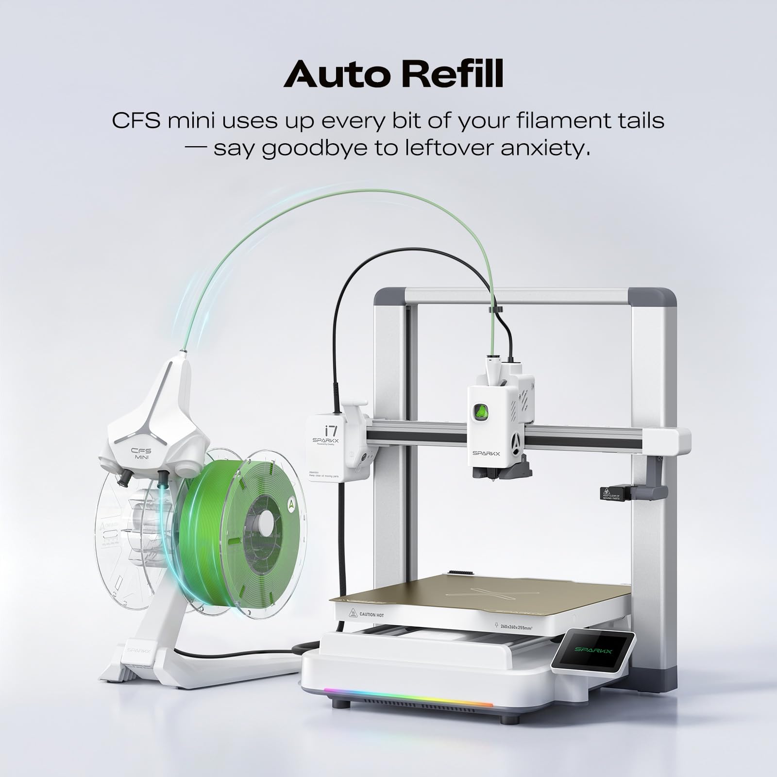 Creality SPARKX i7 Combo 3D Printer, Multi Color with CFS Lite High Speed AI Photo-to-3D Printing 95% Pre-Assemble Auto-Leveling Custom RGB Quick-Swap Essential Parts 10.24×10.24×10 inch