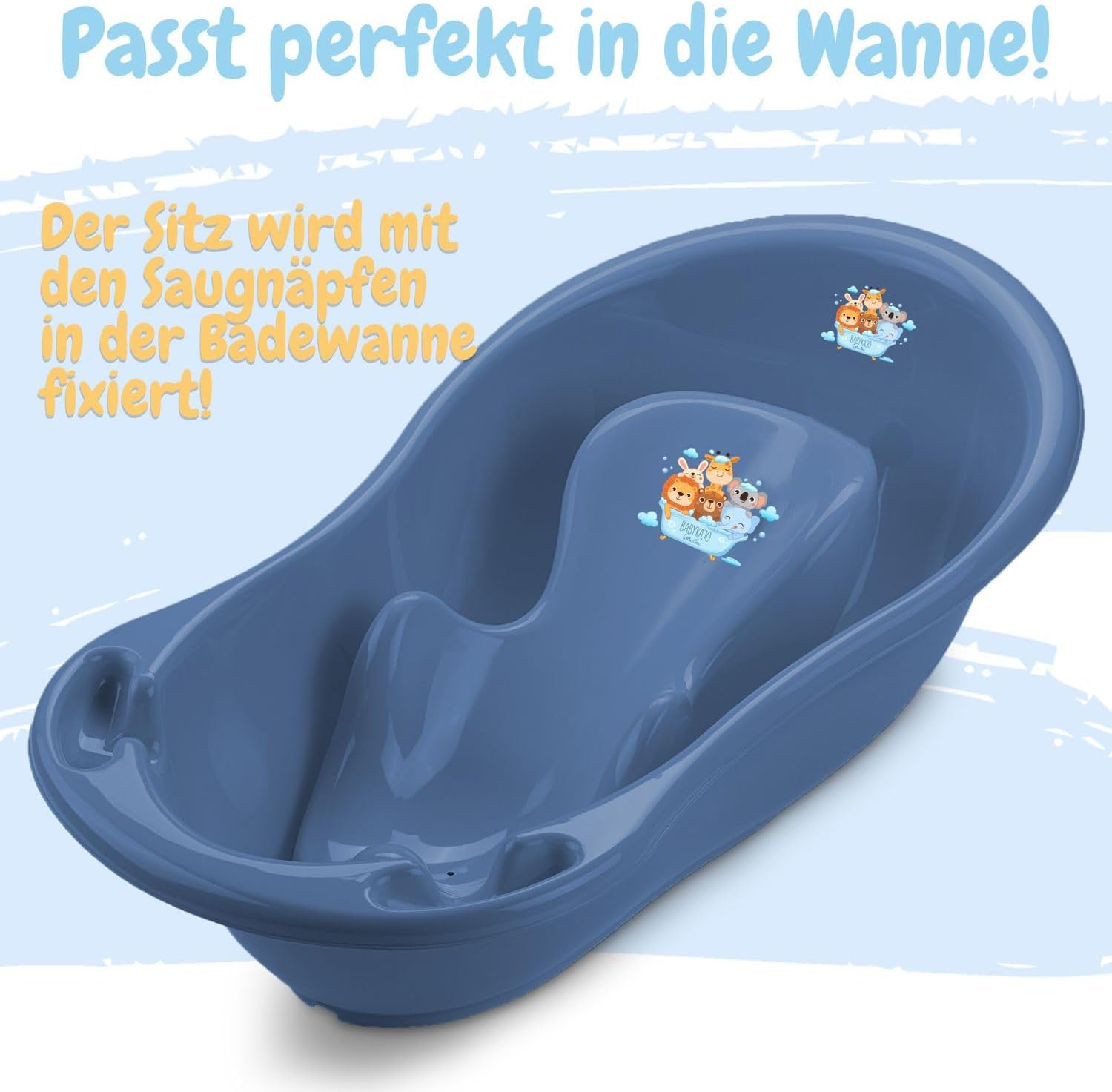 Baby Badewanne mit Gestell 4 Set TÜV Rheinland zertifiziert! Babybadewannen + Baby Badewannensitz +Abfluss + Gestell - Babywanne mit Ständer! Baby Pflegeset für Neugeborene.
