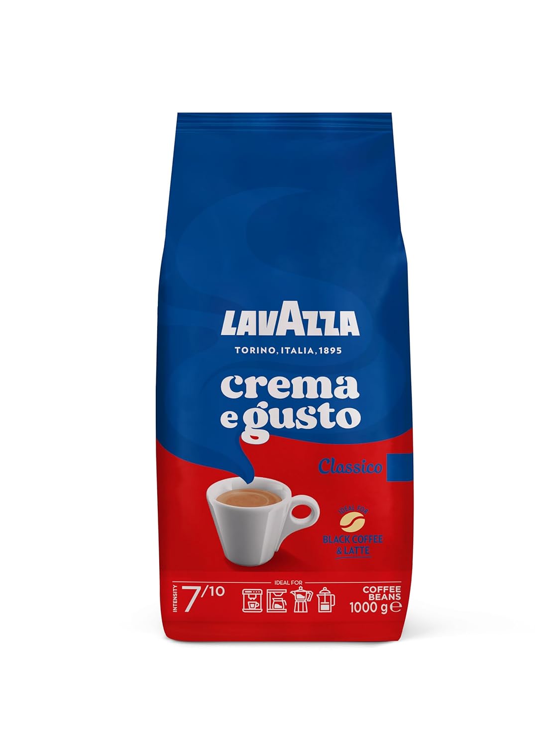 Lavazza, Crema e Aroma, Arabica und Robusta Kaffeebohnen, Ideal für Espressomaschinen, mit Schokoladigen Aromen, Reicher und Vollmundiger Geschmack, Intensität 8/10, Mittlere Röstung, 1 kg Packung