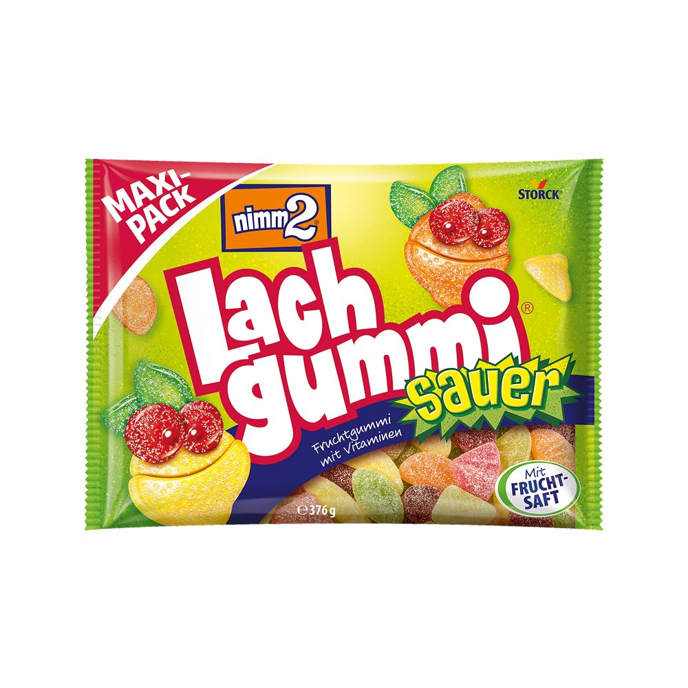 nimm2 Lachgummi – 1 x 376 g Maxi Pack – Fruchtgummi mit Fruchtsaft und Vitaminen – Süßigkeit in sechs Geschmacksrichtungen