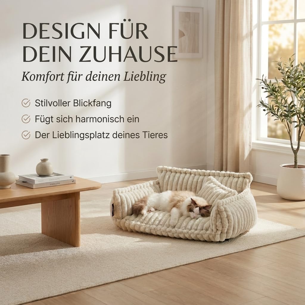 Katzensofa Chaffar | Katzenbett Hundebett Hundesofa | Orthopädische Matratze | Moderner Stil | Cord-Design Größen (Lichtgrau, M (80cm))