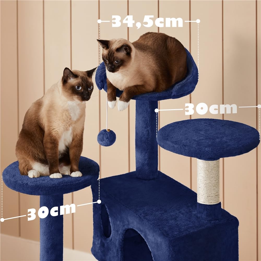 Yaheetech Kratzbaum Groß, 139 cm hoch, Mehrstöckiger Katzenbaum Kletterturm mit 3 Kratzsäulen, 3 Plattformen, 2 Gemütlichen Höhlen, 2 Plüschbällen, Stabiler Aktivitätsbereich für Katzen, Dunkelgrau