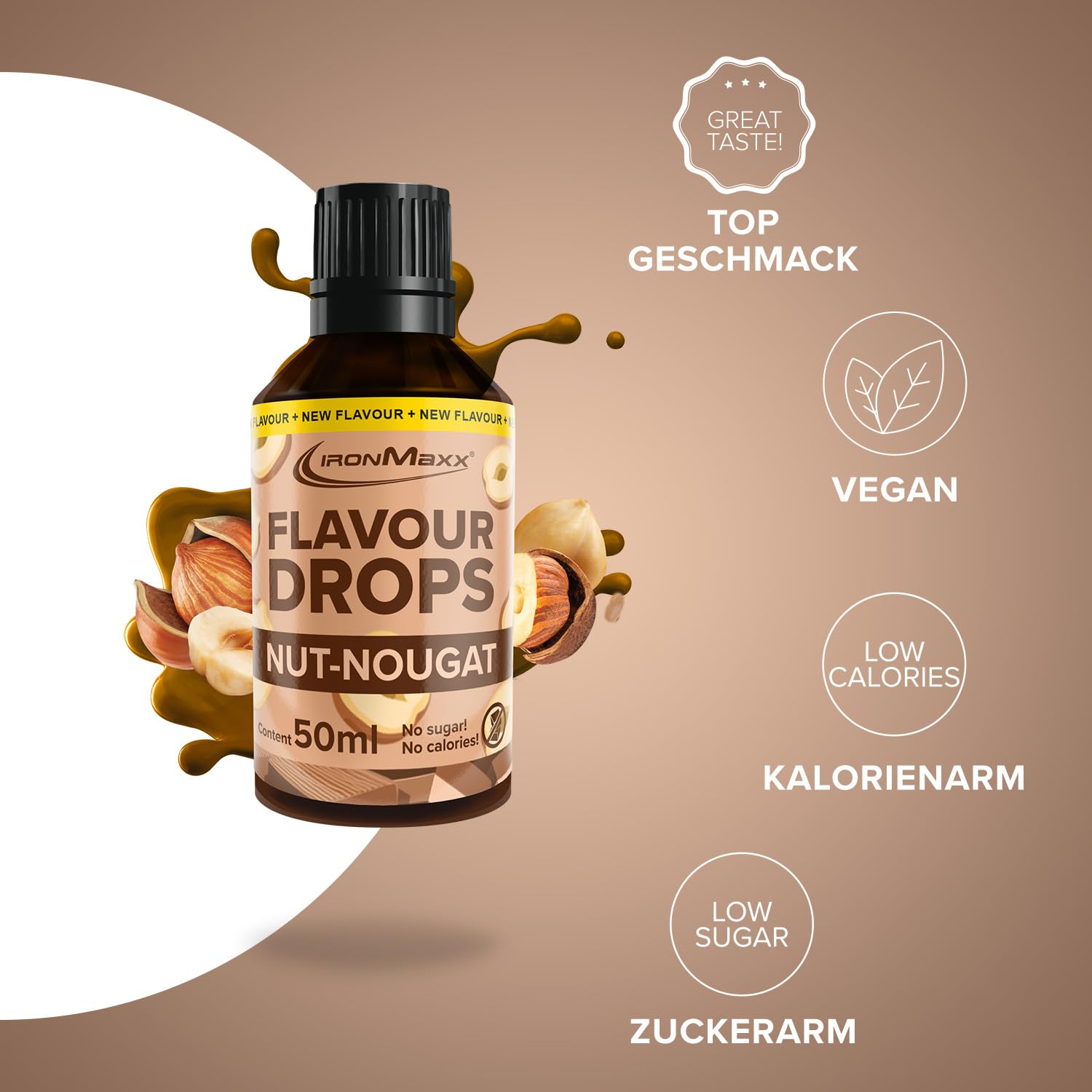 IronMaxx Flavour Drops - Vanilla 50ml | kalorienfrei & zuckerfrei | vegane Aromatropfen zum süßen von Lebensmitteln | praktischer Tropfer-Verschluss