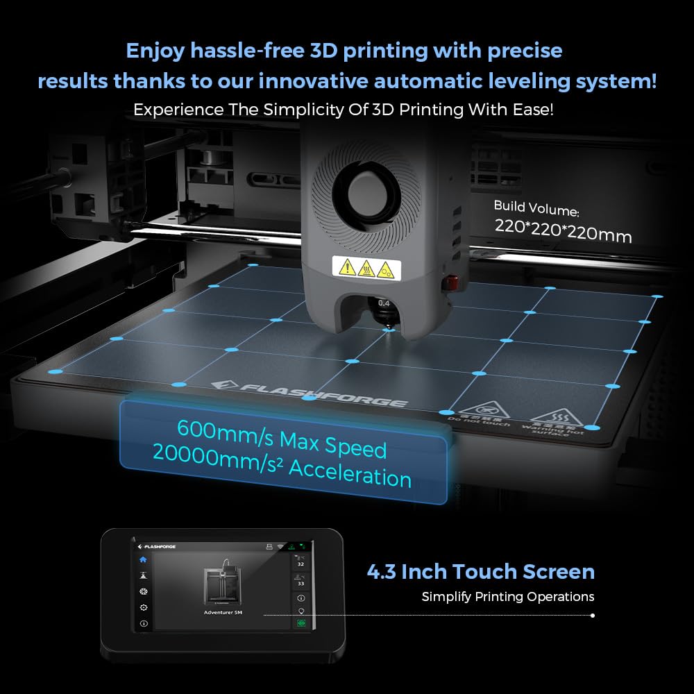 FLASHFORGE AD5X Multi-Color 3D Printer with IFS,Fully Auto Leveling FDM 3D Printer with Max 600mm/s High Speed Printing and Max 300°C Nozzle,Large Printing Size 220 * 220 * 220mm