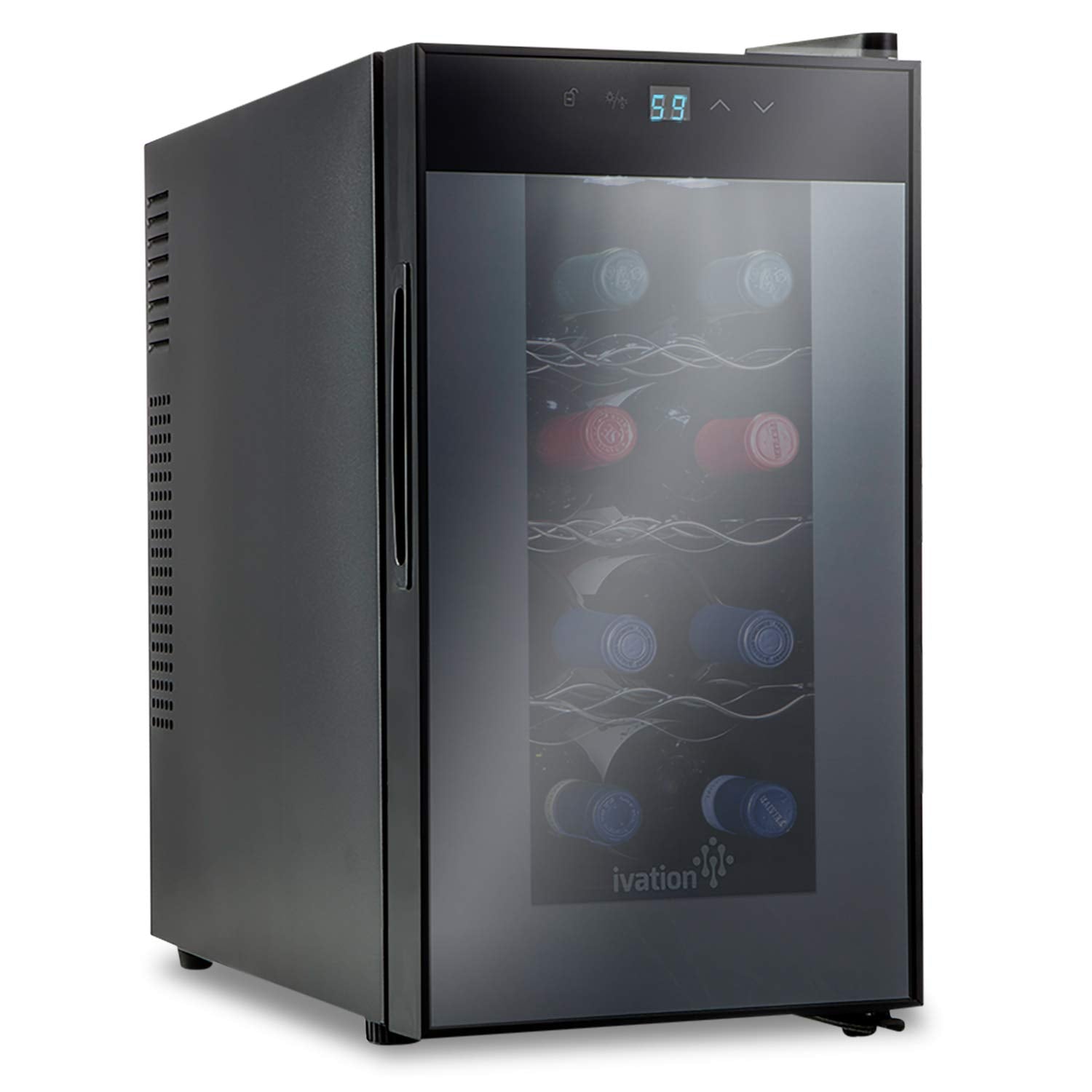 Ivation 12 Bottle Red And White Wine Thermoelectric Wine Cooler/Chiller Counter Top Wine Cellar with Digital Temperature Display, Freestanding Refrigerator Smoked Glass Door Quiet Operation Fridge