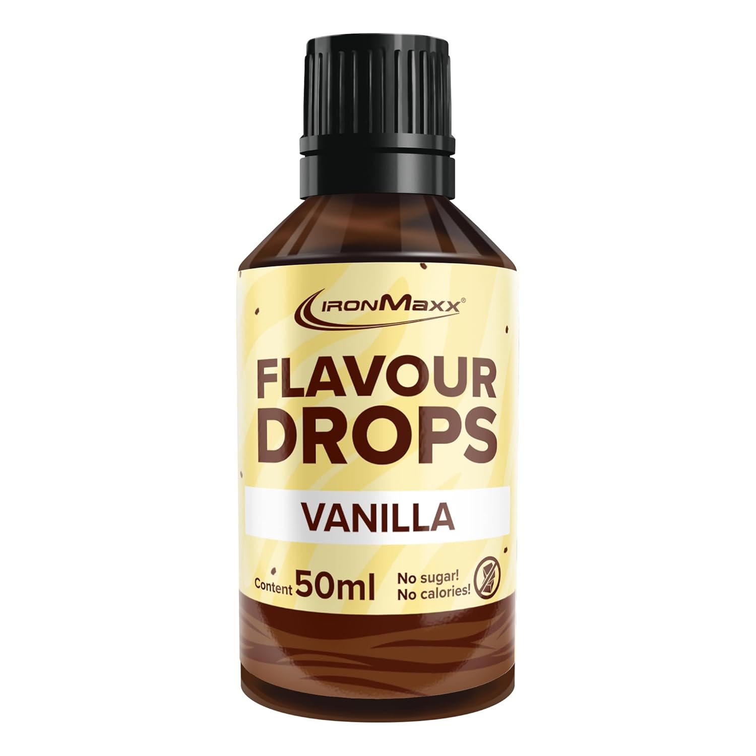 IronMaxx Flavour Drops - Vanilla 50ml | kalorienfrei & zuckerfrei | vegane Aromatropfen zum süßen von Lebensmitteln | praktischer Tropfer-Verschluss