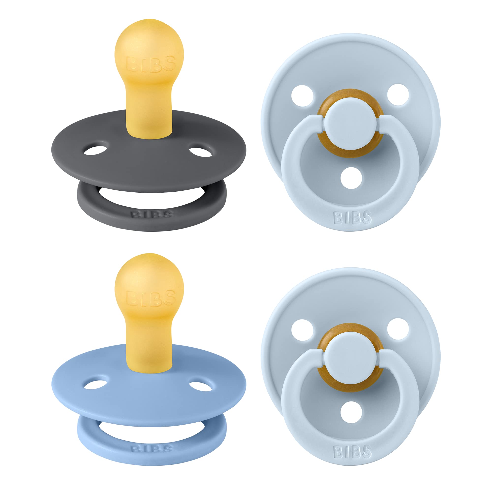 BIBS Colour Schnuller 4er-Pack, BPA-frei, Kirschform Nippel. Naturkautschuk/Latex, Hergestellt in Dänemark. 6-18 Monate (4er Pack), Iron Mix