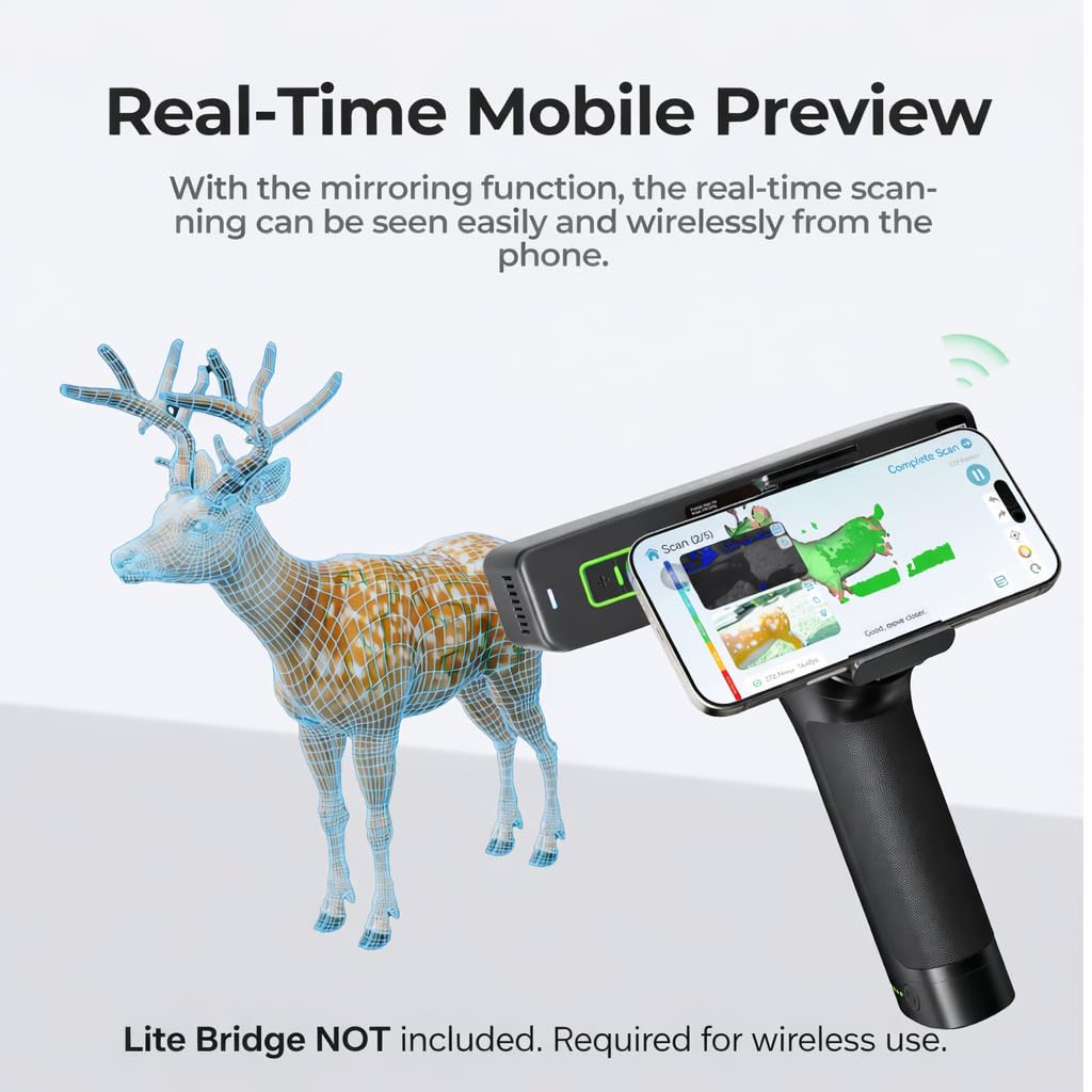 Creality 3D Scanner Otter Lite Basic, Handheld Scanner with 0.05mm Accuracy, Anti-Shake Tracking, Up to 30FPS Scanning Speed Support 20-2000mm Objects for Windows Mac iPhone Android