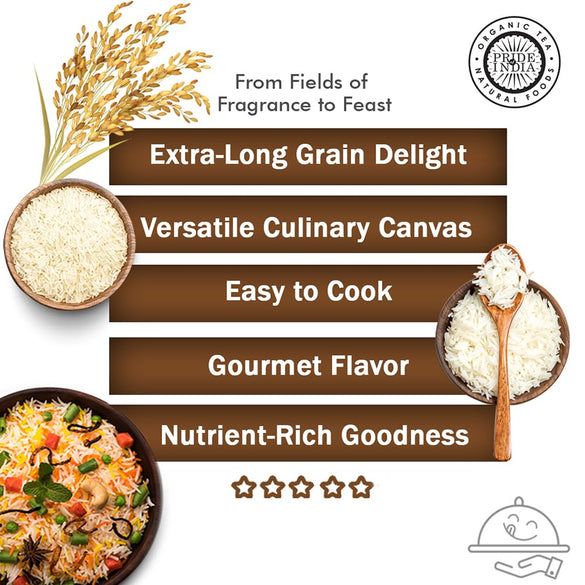 Pride Of India - Extra Long Indian Basmati Rice, Naturally Aged Aromatic Grain, 3 lbs Jar