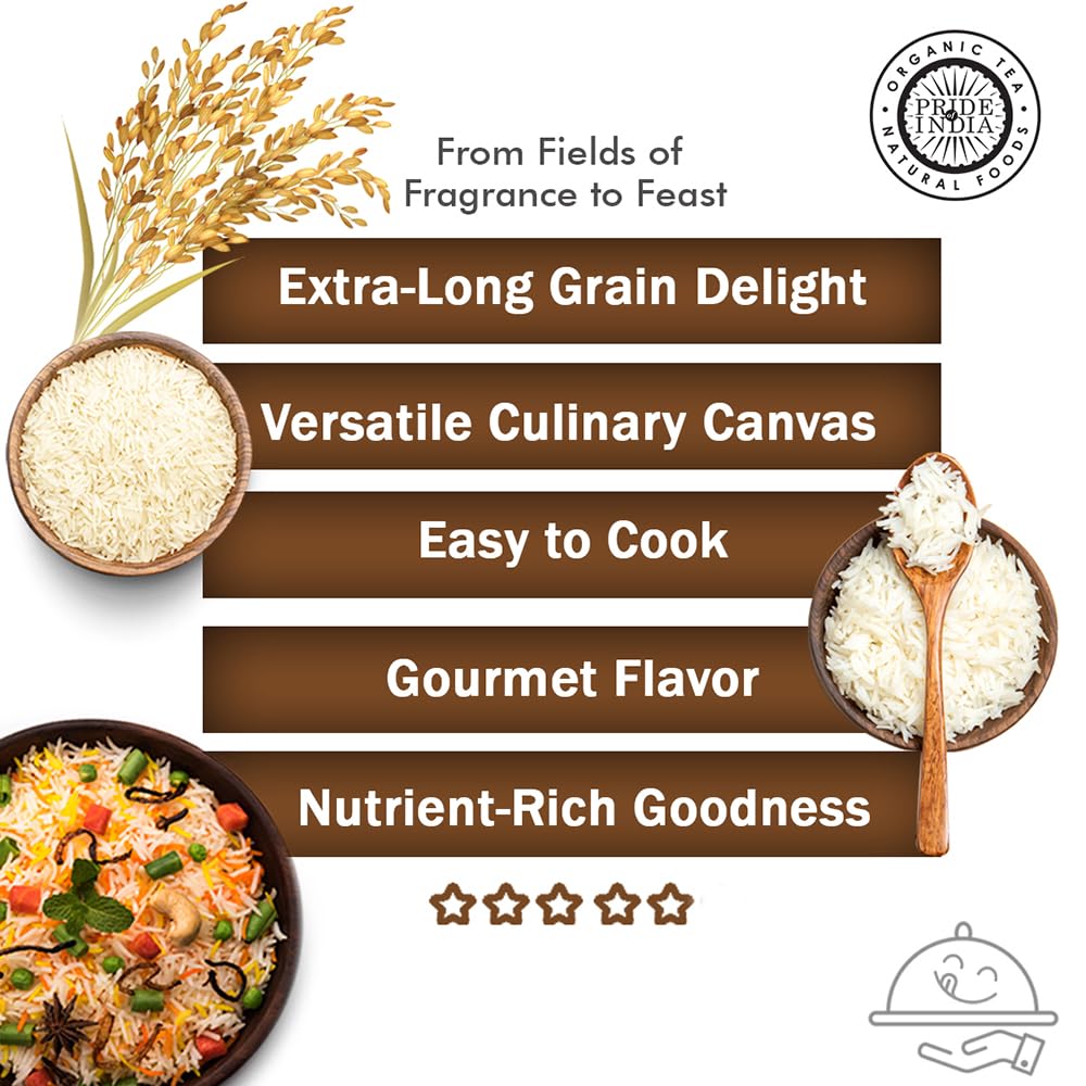 Pride Of India - Extra Long Indian Basmati Rice, Naturally Aged Aromatic Grain, 3 lbs Jar