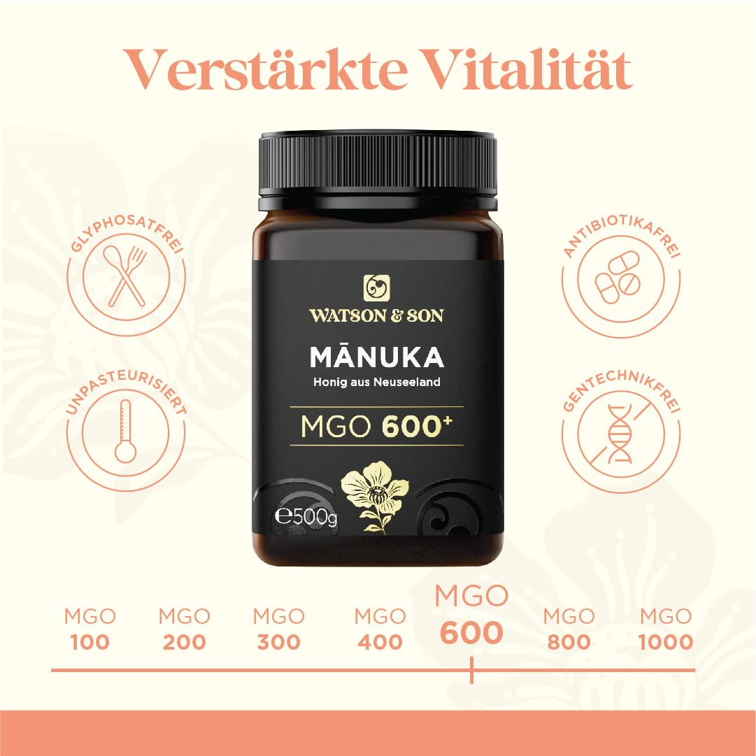 Watson & Son Manuka Honig MGO 600+ 250g | Premium Qualität aus Neuseeland