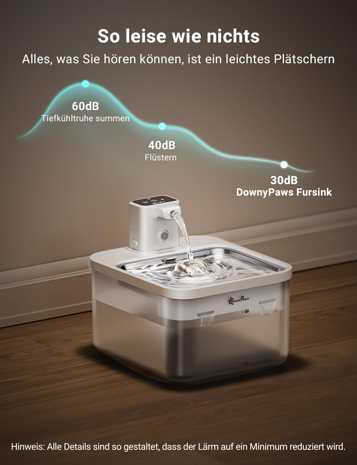 DownyPaws 2.5L Trinkbrunnen für Katze Kabellos, Katzenbrunnen Kabellos mit Bewegungsmelder, Batteriebetrieben Katzentrinkbrunnen, 4000mAh, Leise Wasserpumpe, Tablett aus Edelstahl für Katze, Schwarz