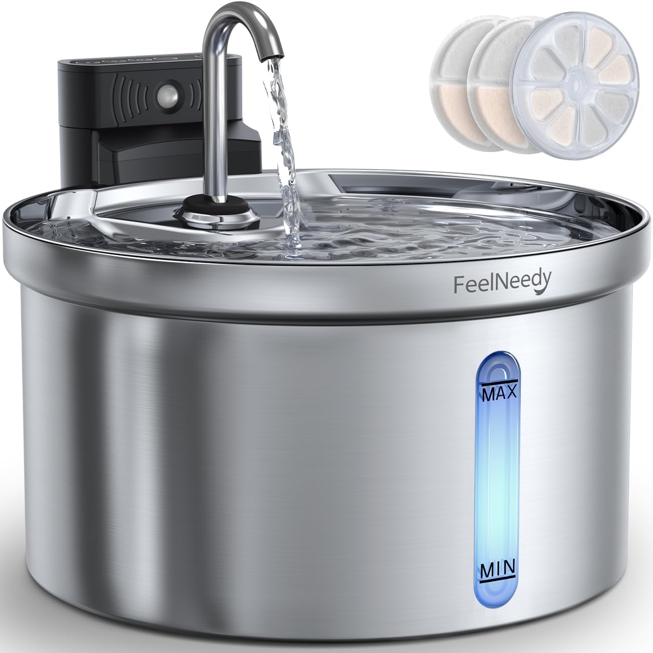FEELNEEDY 6pcs Ersatzfilter+6pcs Wasserpumpenschwamm für Katzenbrunnen, gesunde und hygienische Filter für Haustier Wasserspender FN-W08/W08L (Ersatzfilter-Aktivkohle)