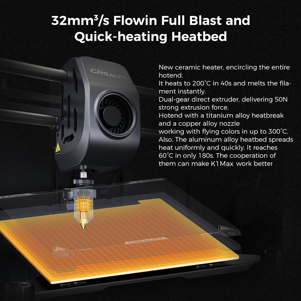 Creality K1C 3D Printer, 3D Printers with 600mm/s Fast Printing Speed, Support Carbon Fiber Filament 300℃ High-Temp Print, Auto Leveling and Clog-Free Direct Extruder 8.66x8.66x9.84 inch