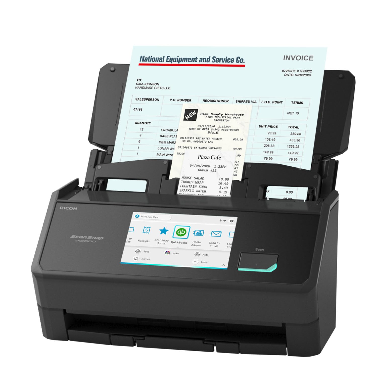 ScanSnap iX2500 Wireless or USB High-Speed Cloud Enabled Document, Photo & Receipt Scanner with Large 5" Touchscreen and 100 Page Auto Document Feeder for Mac or PC, Black