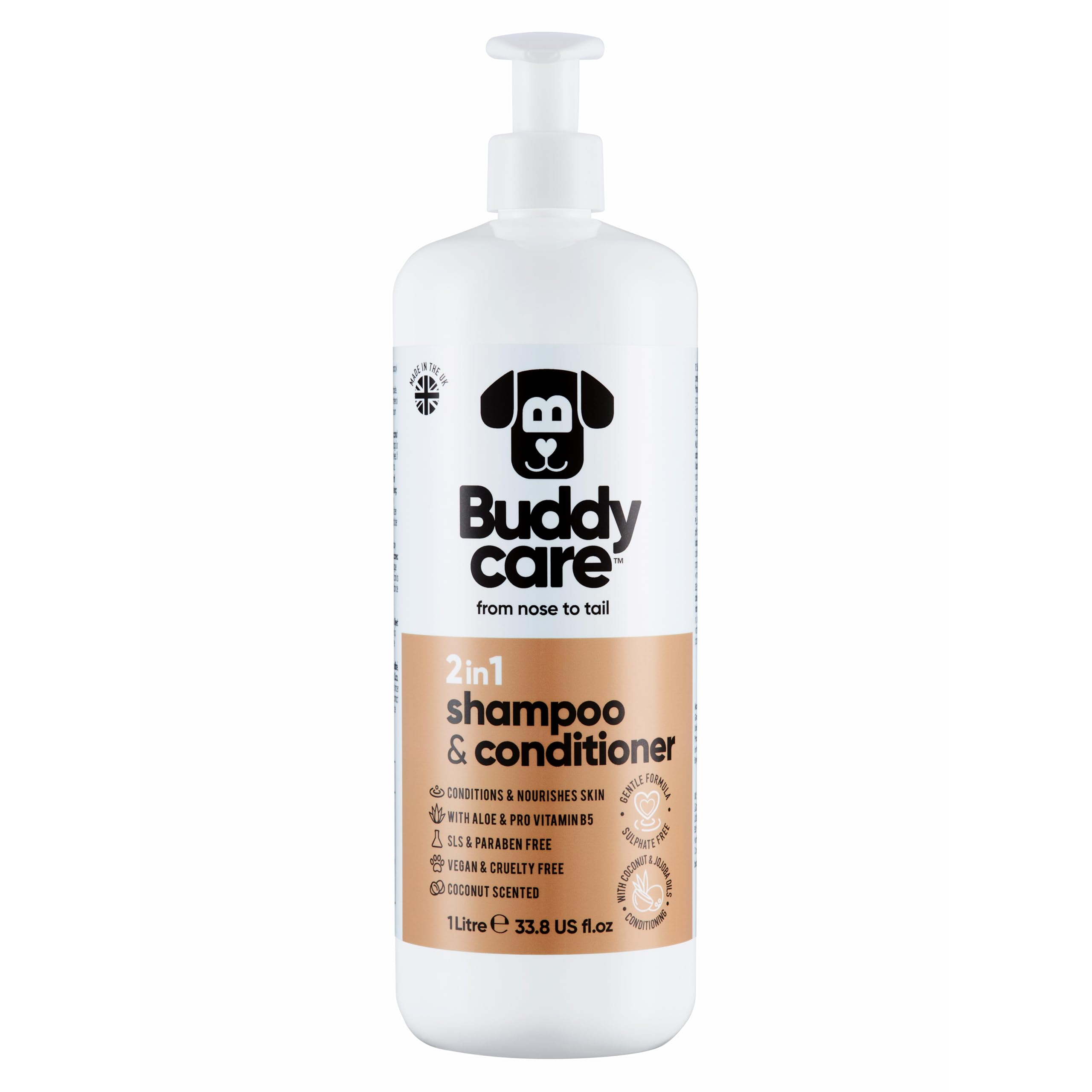 2in1 Hundeshampoo und Conditioner von Buddycare (500ml) - Praktisches Hundeshampoo langhaar und welpen Shampoo Mit Aloe Vera und Pro-Vitamin B5 Rückfettendes Shampoo Für Alle Hunderassen