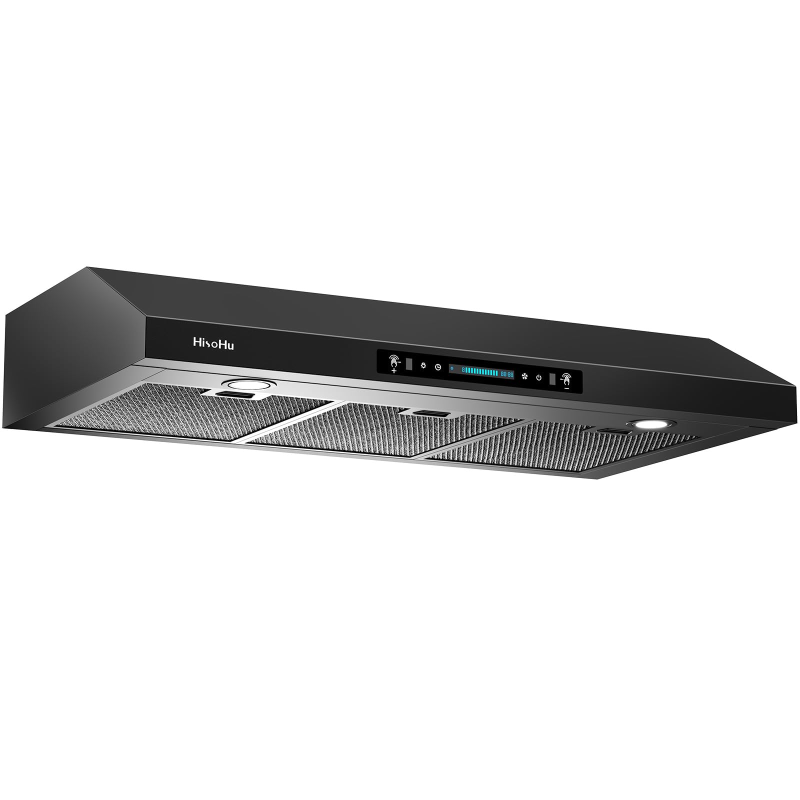 HisoHu 30 Inch Under Ducted Cabinet Range Hood with 1200 CFM, 4 Speed Gesture Sensing Kitchen Exhaust Hood & Touch Control Panel, Stainless Steel Stove Vent Hood with 2 LED Lights