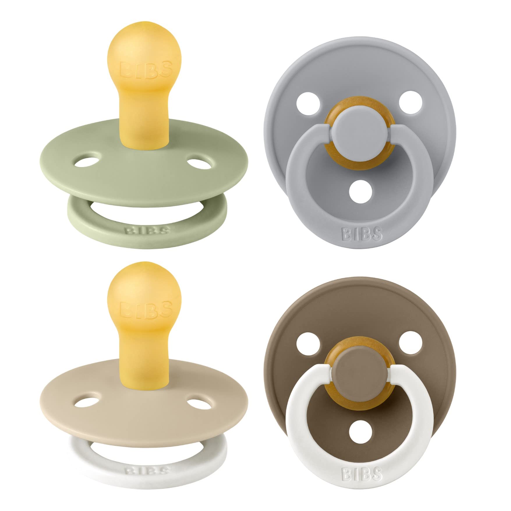 BIBS Colour Schnuller 4er-Pack, BPA-frei, Kirschform Nippel. Naturkautschuk/Latex, Hergestellt in Dänemark. 6-18 Monate (4er Pack), Iron Mix