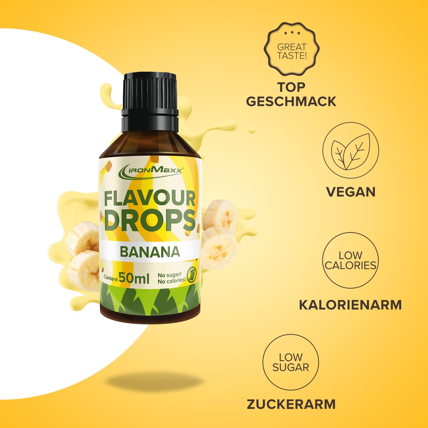 IronMaxx Flavour Drops - Vanilla 50ml | kalorienfrei & zuckerfrei | vegane Aromatropfen zum süßen von Lebensmitteln | praktischer Tropfer-Verschluss