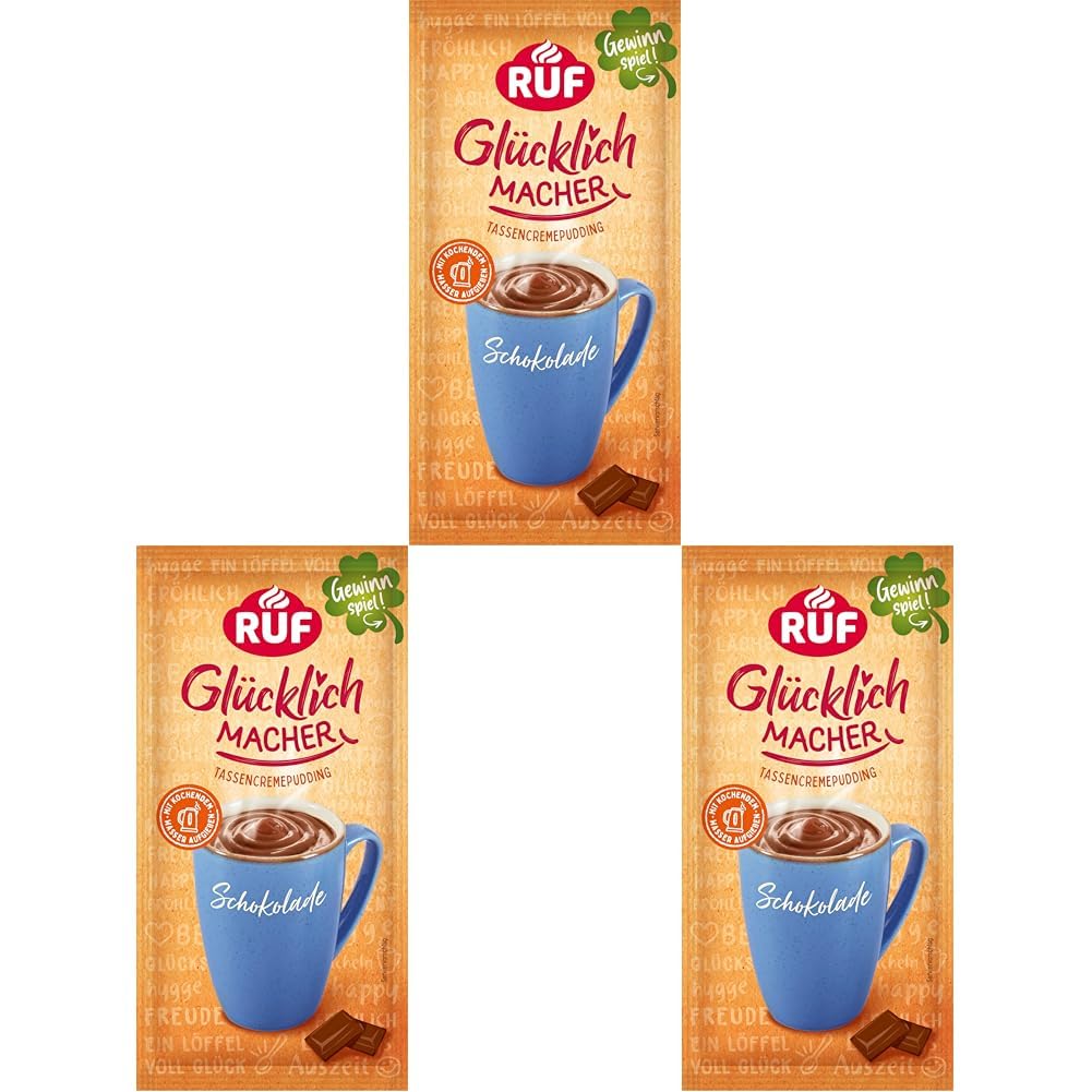 RUF Glücklichmacher Tassenpudding Schokolade, Cremepudding für schnelle Desserts, Tassencremepudding, nur Wasser hinzufügen, 1 x 59g Beutel