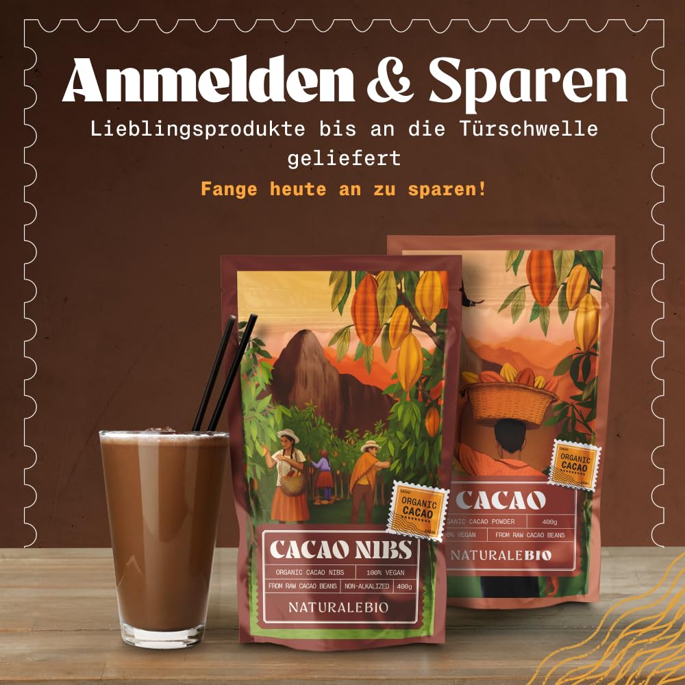 NaturaleBio Kakao Pulver Bio 1kg. Organic Cacao Pulver, Roh & Ungesüßt, Ideal für Getränke, Smoothies & Backen, Reich an Magnesium & Phosphor, Geprüft auf Schwermetalle