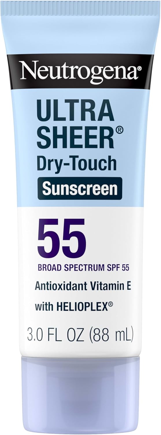 Neutrogena Ultra Sheer Dry-Touch Sunscreen Lotion, Broad Spectrum SPF 55 UVA/UVB Protection, Oxybenzone-Free, Light, Water Resistant, Non-Comedogenic & Non-Greasy, Travel Size, 3 fl. oz