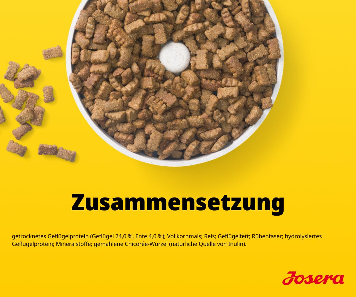 JOSERA Adult SensiPlus Ente & Reis (1 x 12,5 kg) | Premium Trockenfutter für ausgewachsene empfindliche Hunde | mit viel Biotin für gesunde Haut & Fell | hoch verdaulich | glutenfrei | 1er Pack