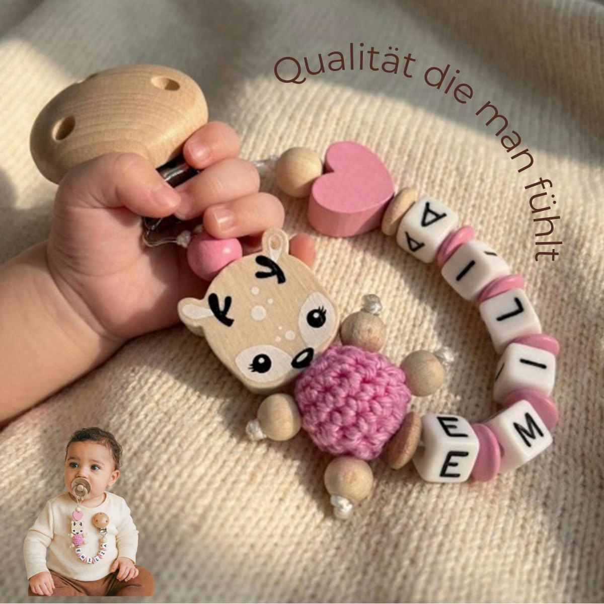 Schnullerband mit Namen für Mädchen & Jungen personalisierte Baby Geschenke (Blau)
