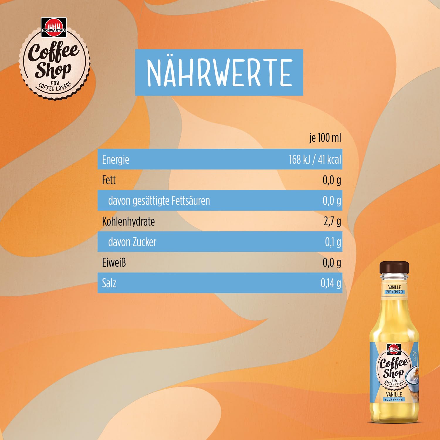 Schwartau Coffee Shop Zuckerfreier Karamell-Sirup - Barista-Qualität für Kaffee-Kreationen, Kaffeesirup, Natürlicher Geschmack ohne Farbstoffe, 200ml
