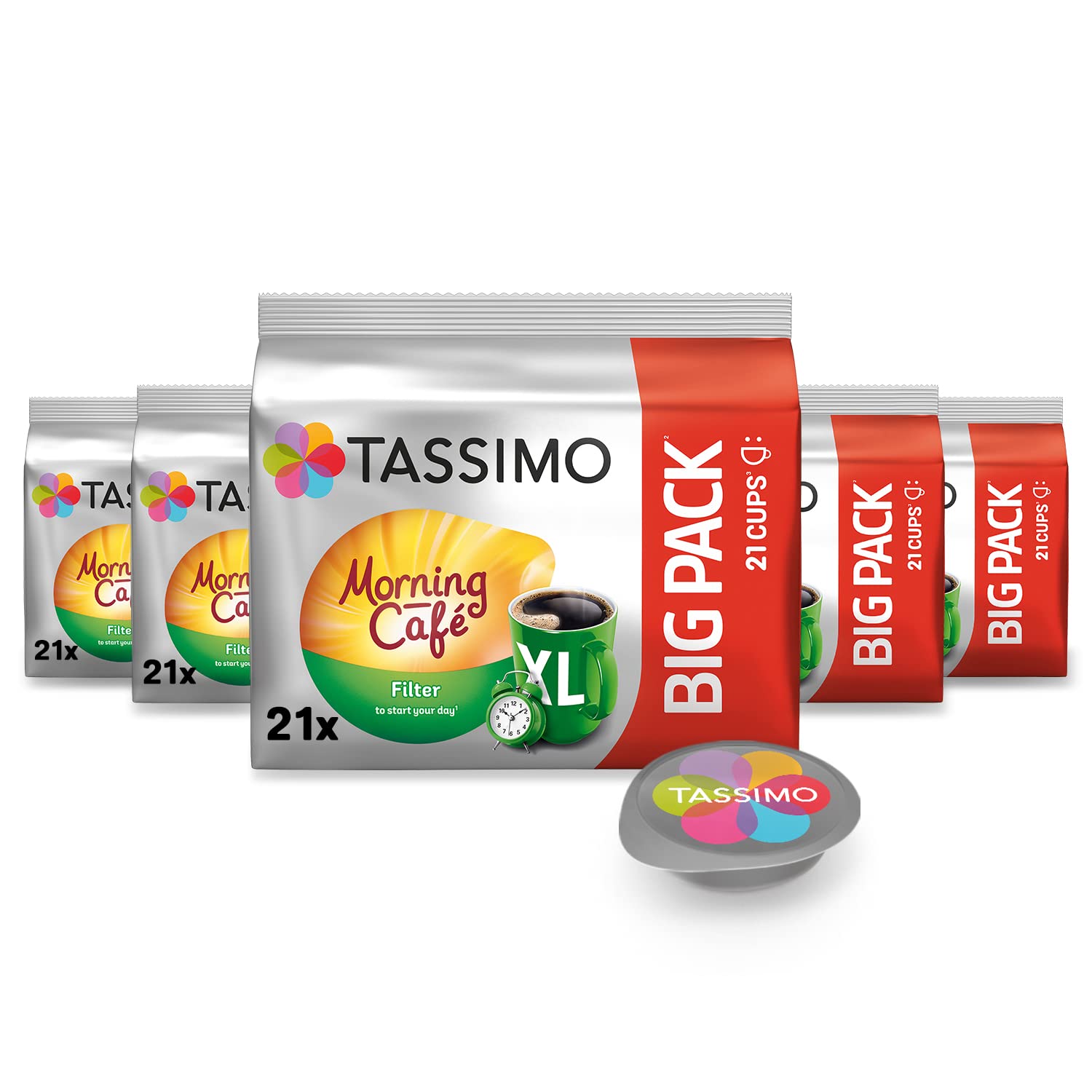 Tassimo Kapseln Morning Café XL Strong & Intense, Big Pack, 5 x 21 Pads, 105 Kaffeekapseln