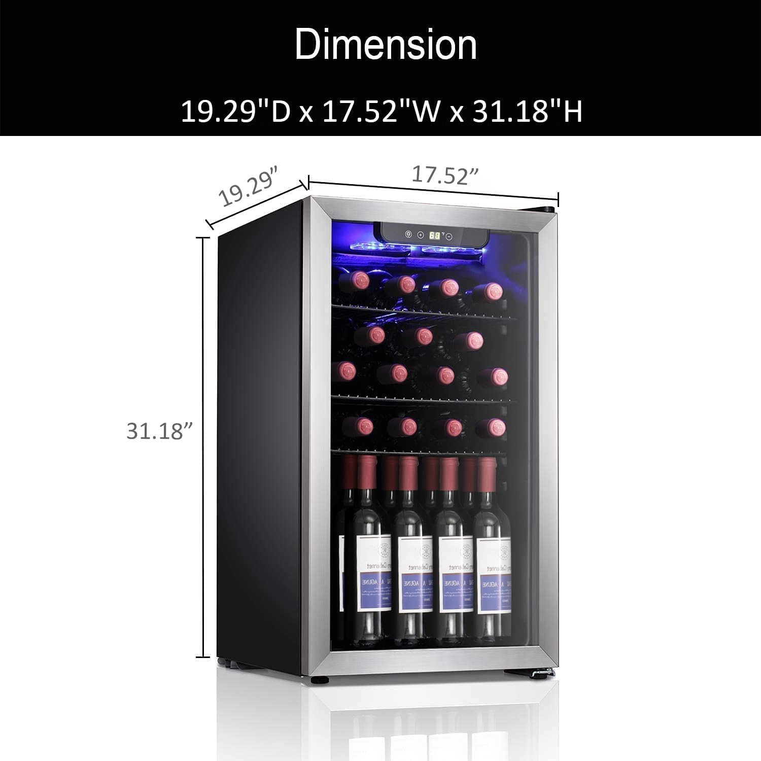 Antarctic Star Wine Cooler, Beverage Refrigerator, 16 Bottle Freestanding Quiet Wine Cellar Front Glass Door for Home and Bar, Digital Temp Control, 1.71 Cu.Ft.
