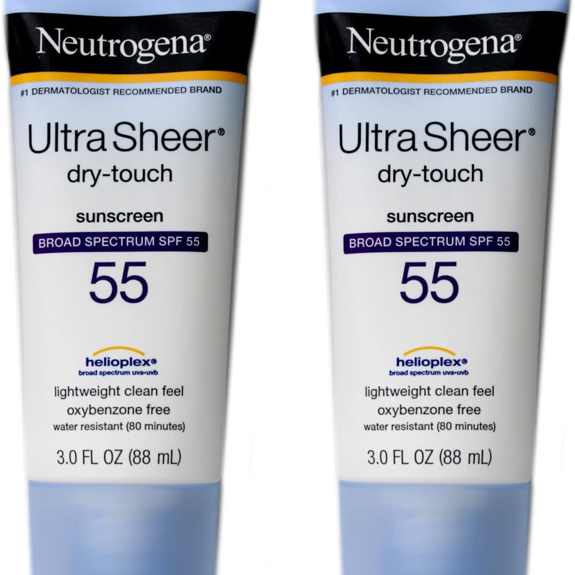 Neutrogena Ultra Sheer Dry-Touch Sunscreen Lotion, Broad Spectrum SPF 55 UVA/UVB Protection, Oxybenzone-Free, Light, Water Resistant, Non-Comedogenic & Non-Greasy, Travel Size, 3 fl. oz