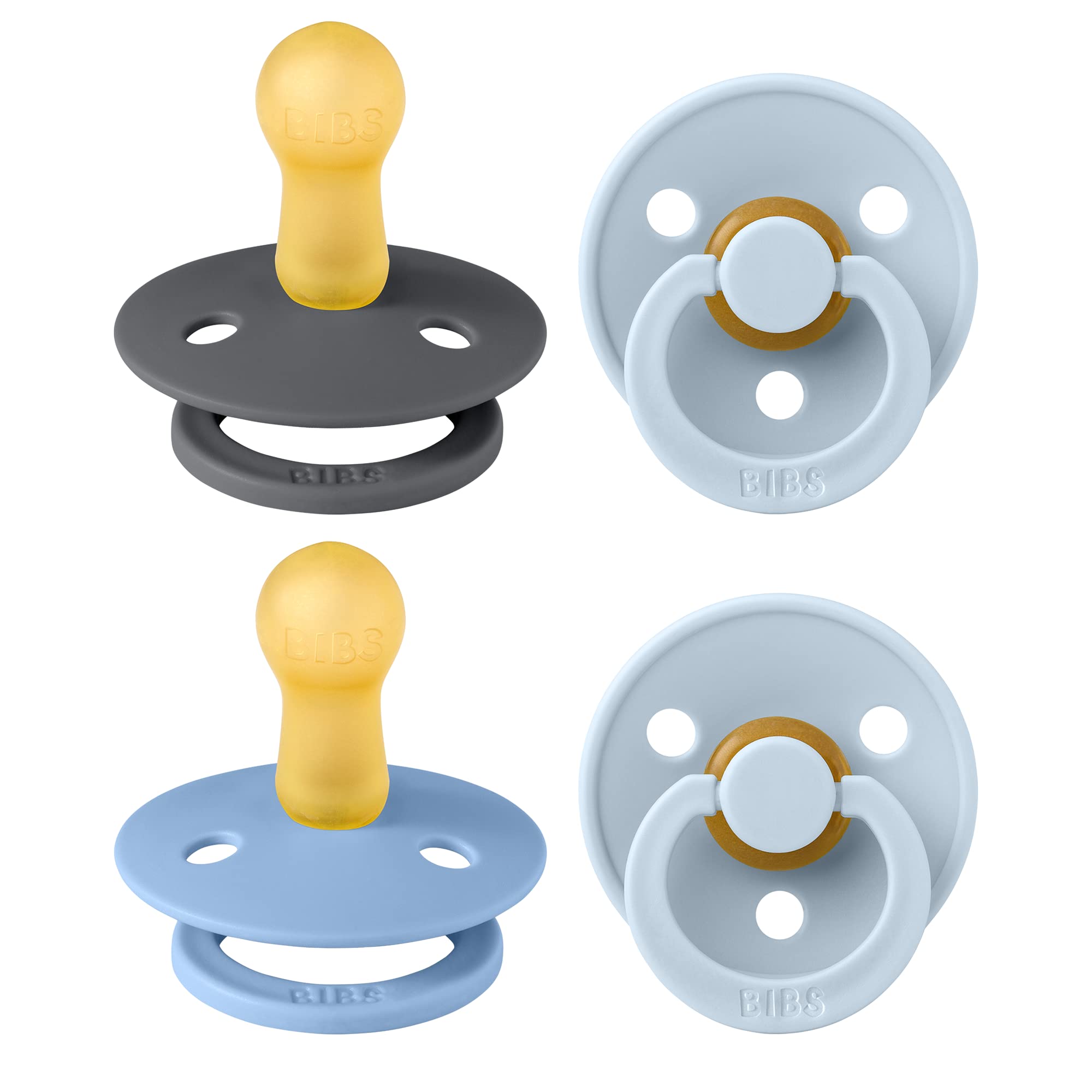 BIBS Colour Schnuller 4er-Pack, BPA-frei, Kirschform Nippel. Naturkautschuk/Latex, Hergestellt in Dänemark. 6-18 Monate (4er Pack), Iron Mix