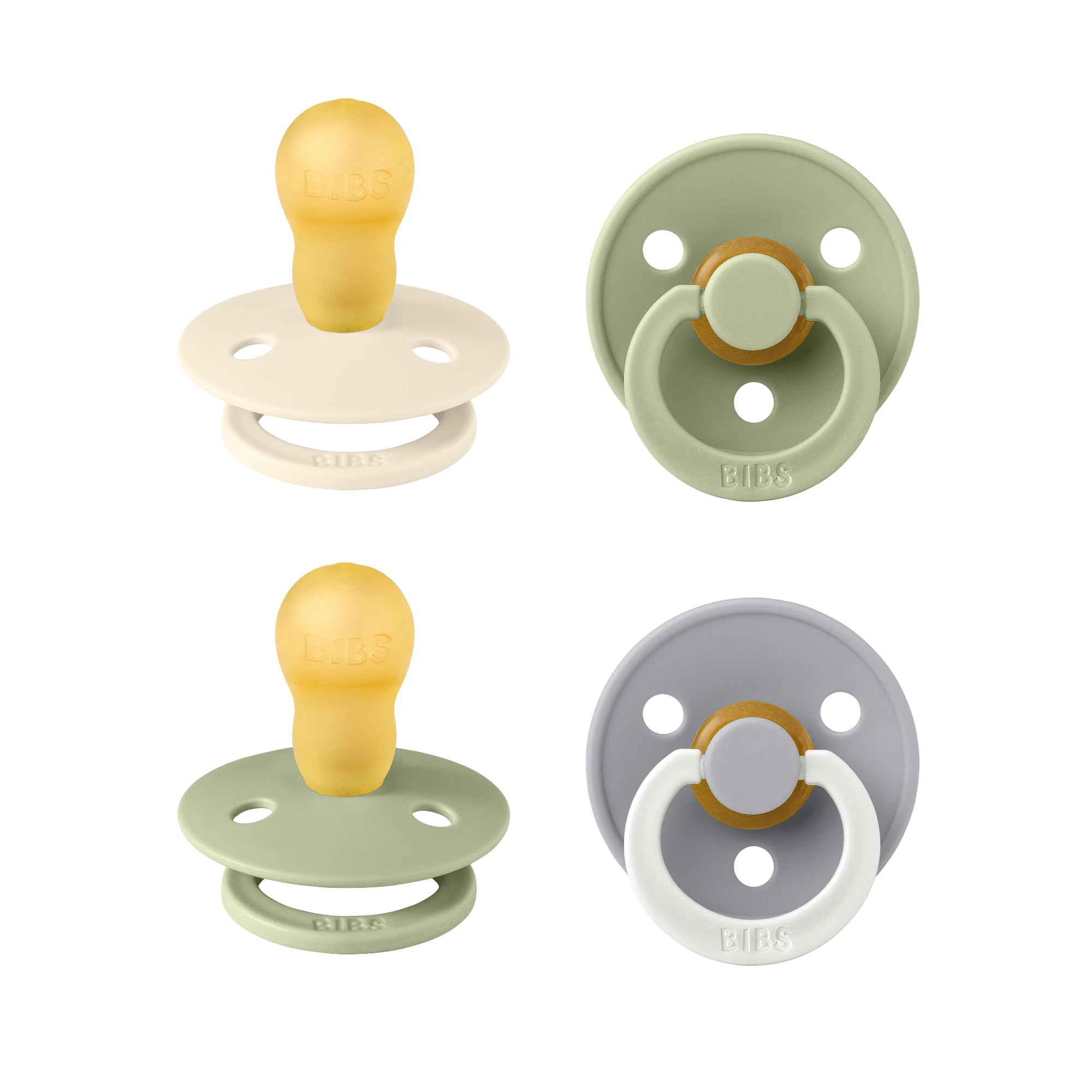 BIBS Colour Schnuller 4er-Pack, BPA-frei, Kirschform Nippel. Naturkautschuk/Latex, Hergestellt in Dänemark. 6-18 Monate (4er Pack), Iron Mix