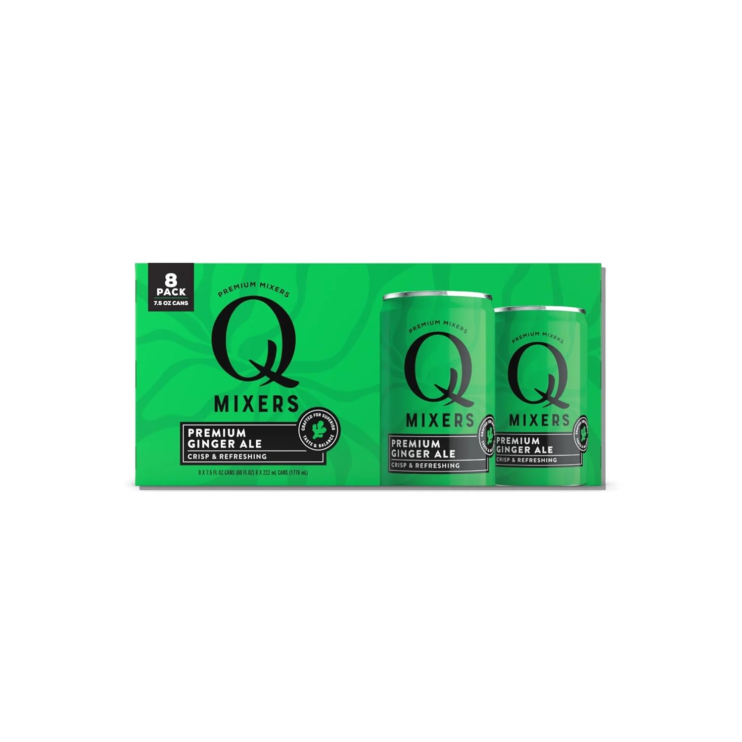 Q GINGER ALE with Real Ginger & Organic Agave - Ideal for Cocktails & Mocktails - Made with Real Ingredients, Perfectly Carbonated, & Less Sweet - 60 Calories per Can - 7.5 Fl oz Cans (Pack of 24)