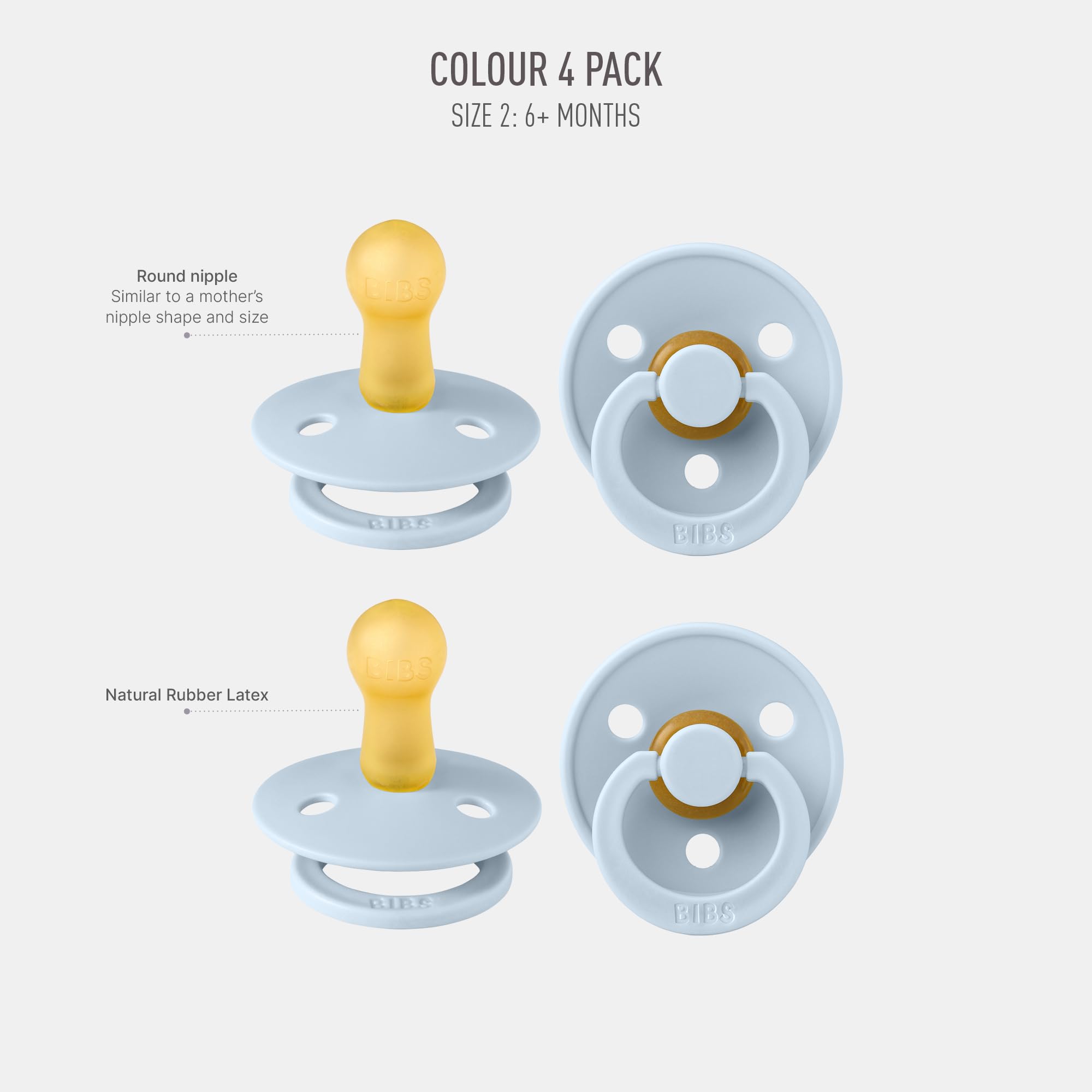 BIBS Colour Schnuller 4er-Pack, BPA-frei, Kirschform Nippel. Naturkautschuk/Latex, Hergestellt in Dänemark. 6-18 Monate (4er Pack), Iron Mix