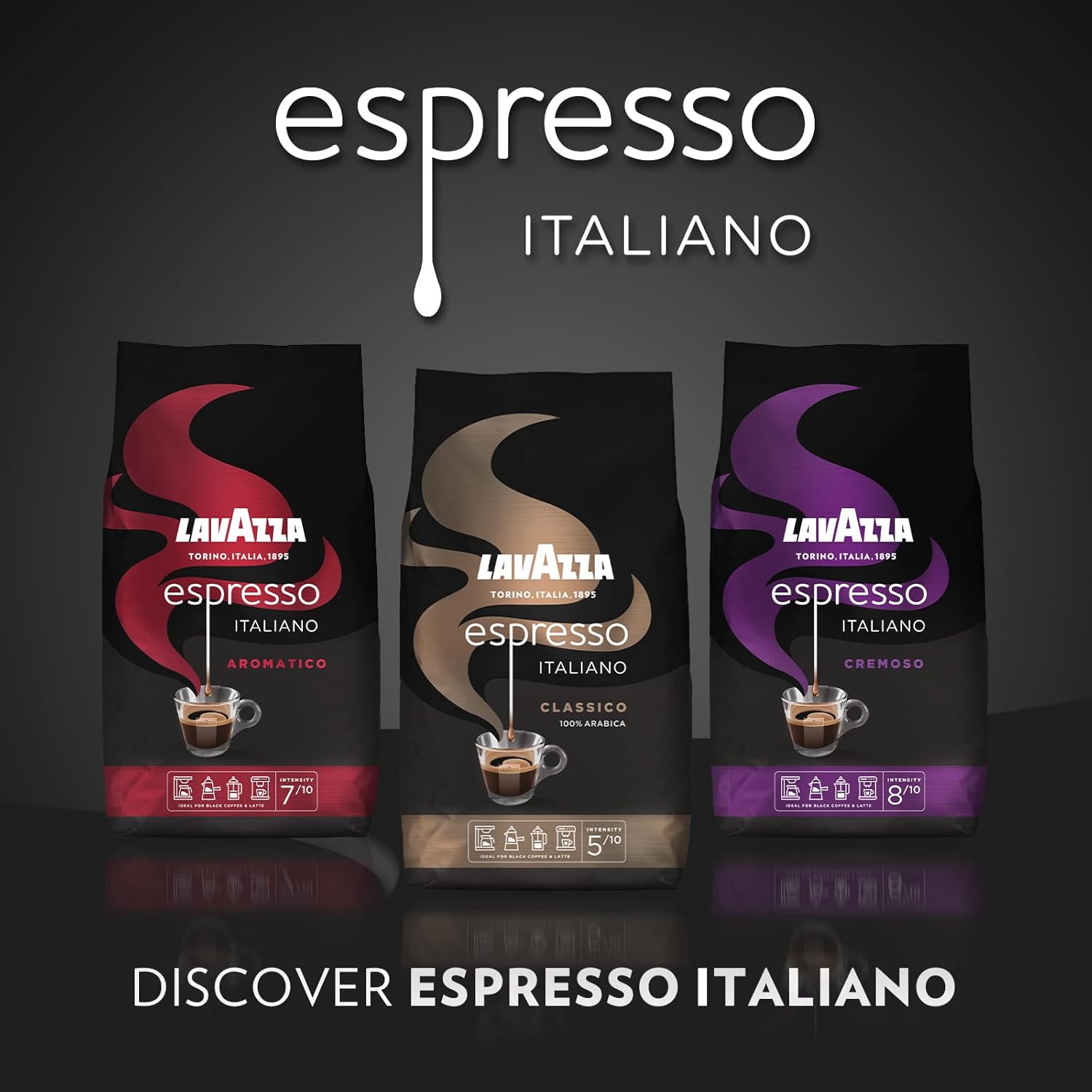 Lavazza, Espresso Italiano Cremoso, Arabica und Robusta Kaffeebohnen, mit Aromanoten von Gewürzen und Kakao, Intensität 8/10, Mittlere Röstung, 1 Packung mit 1 Kg