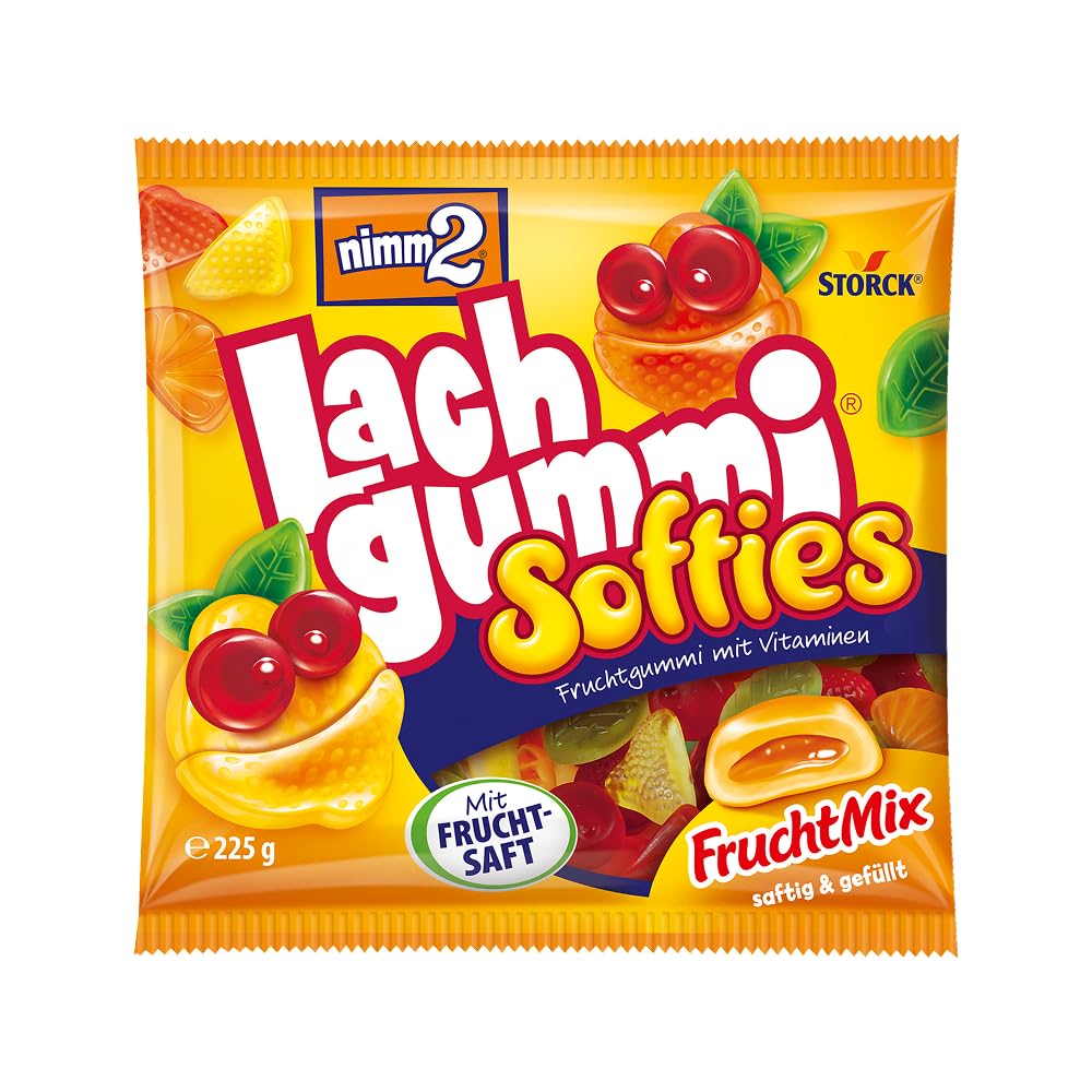 nimm2 Lachgummi Softies Rote Früchte – 1 x 225 g – Gefülltes Fruchtgummi mit Fruchtsaft und Vitaminen – Süßigkeit in sechs Geschmacksrichtungen