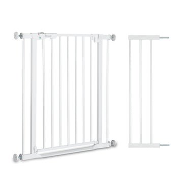 hauck Open N Stop 2 + 21 cm Verlängerung, Weiß - Kinderschutzgitter Hundegitter, Verstellbare Breite 96-101 cm, 77 cm Hoch, Beidseitige Einhand Öffnung, ohne Bohren, für Innen