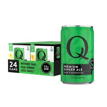 Q GINGER ALE with Real Ginger & Organic Agave - Ideal for Cocktails & Mocktails - Made with Real Ingredients, Perfectly Carbonated, & Less Sweet - 60 Calories per Can - 7.5 Fl oz Cans (Pack of 24)