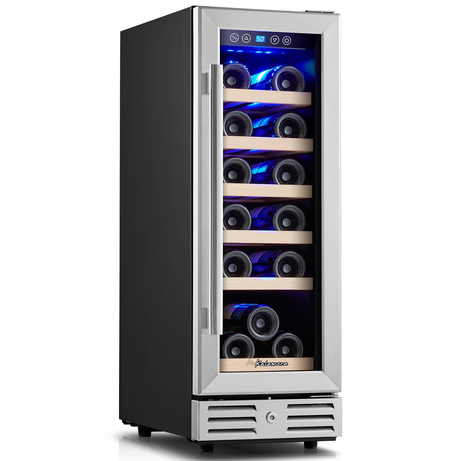 Kalamera 24 inch Wine Cooler, 37 Bottle - Dual Zone Built-in or Freestanding Fridge with Stainless Steel Reversible Glass Door, for Home, Kitchen or Office