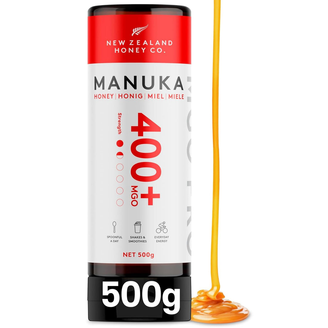 New Zealand Honey Co. Manuka Honig MGO 400+ | 500g Quetschflasche | Aktiv und Roh | Hergestellt in Neuseeland | Zertifiziertem Methylglyoxal Gehalt | 500g