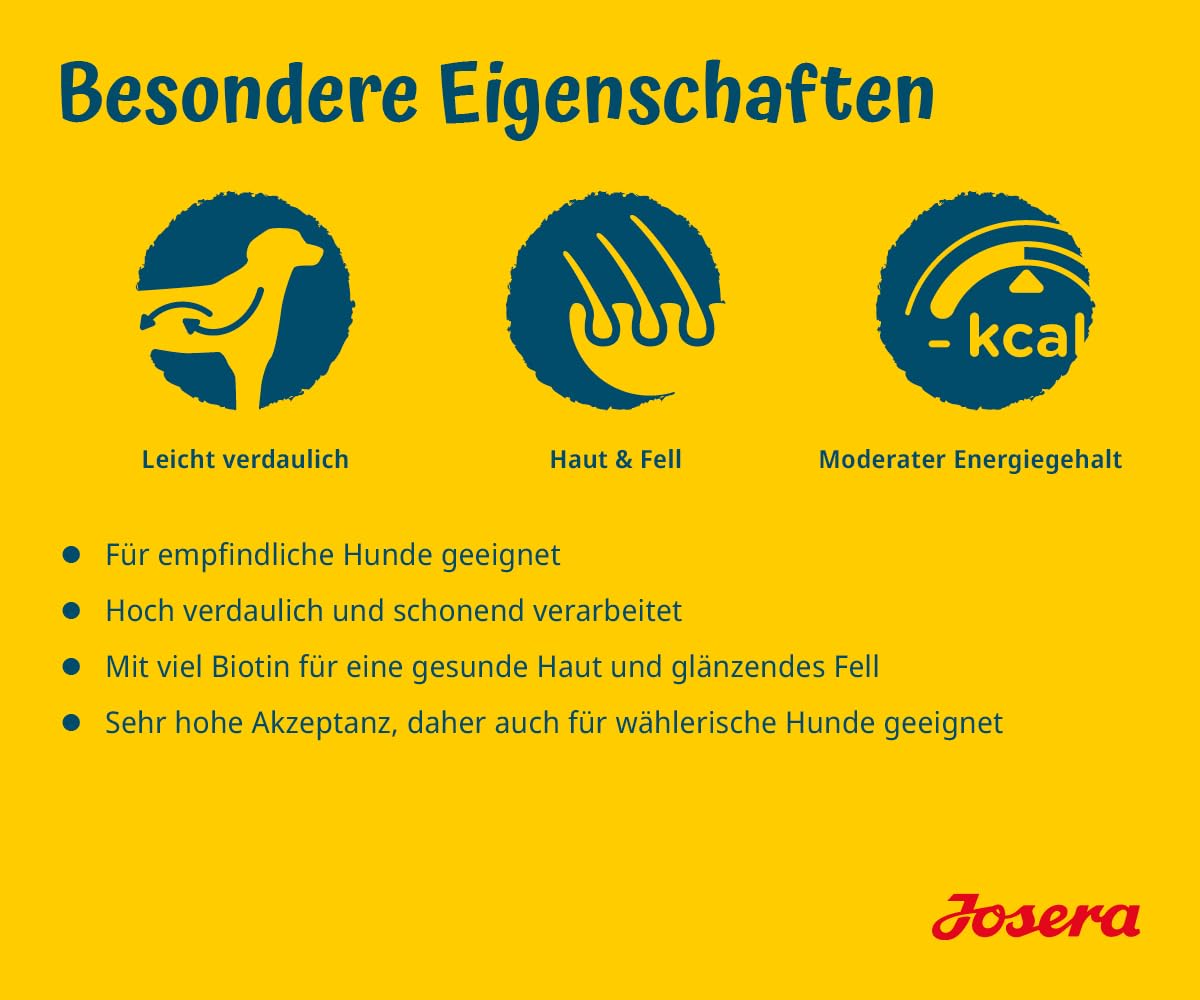JOSERA Adult SensiPlus Ente & Reis (1 x 12,5 kg) | Premium Trockenfutter für ausgewachsene empfindliche Hunde | mit viel Biotin für gesunde Haut & Fell | hoch verdaulich | glutenfrei | 1er Pack