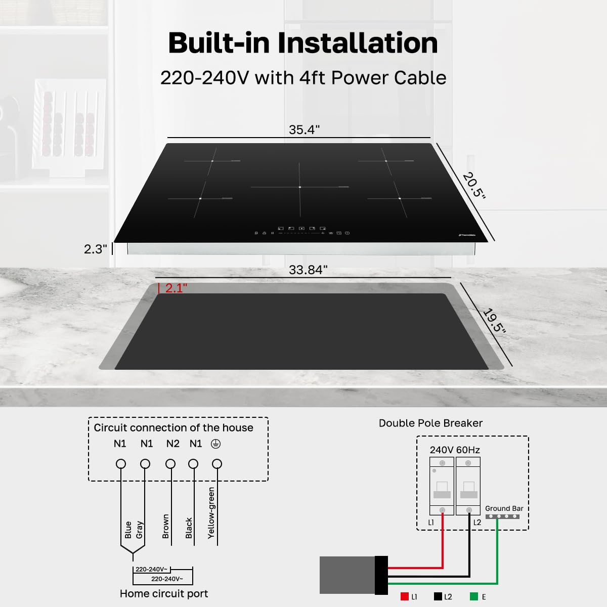 ThermoMate 30 Inch Induction Cooktop, 7200W Built in Induction Stove Top, Electric Cooktop with 4 Boost Burner, 9 Heating Level, Timer & Child Safety Lock, Sensor Touch Control, 240V
