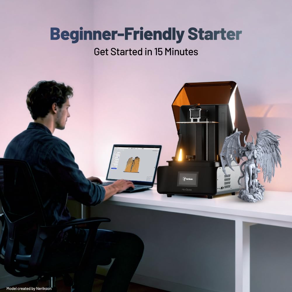 Heygears Reflex RS Turbo Resin 3D Printer with Amber Screen, High Contrast Ratio of 566:1, Delivering ±2μm High Precision and 4.5s/Layer High Speed, C5 Industrial Z-Axis and Auto Leveling